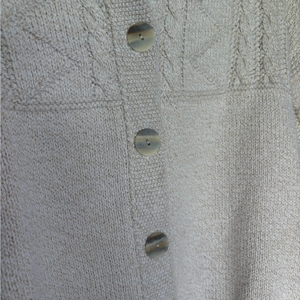 Vintage Cable Knit Cardigan Cream 100% Cotton Chunky Sweater Minimalist - Picture 5 of 7